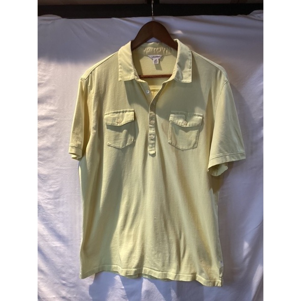 Calvin Klein Mens Polo Shirt Yellow Short‎ Sleeve Size Large with Pockets Casual